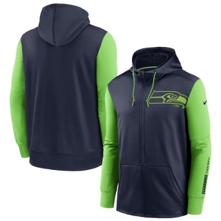 Nike Seattle Seahawks College NavyNeon Green Fan Gear Mascot Performance Full-Zip Hoodie