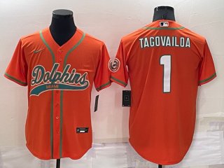 Men's Miami Dolphins #1 Tua Tagovailoa Orange Cool Base Stitched Baseball Jersey