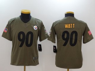 Nike-Steelers-90-T.J.-Watt-Youth-Olive-Salute-To-Service-Limited-Jersey