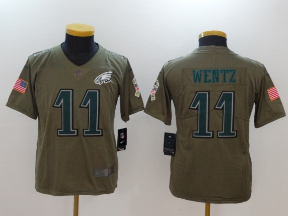 Nike-Eagles-11-Carson-Wentz-Youth-Olive-Salute-To-Service-Limited-Jersey