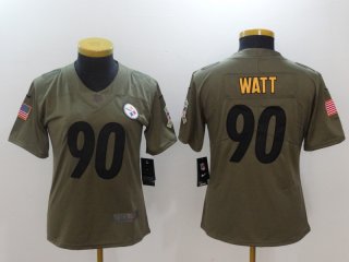 Nike-Steelers-90-T.J.-Watt-Women-Olive-Salute-To-Service-Limited-Jersey