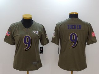 Nike-Ravens-9-Justin-Tucker-Women-Olive-Salute-To-Service-Limited-Jersey