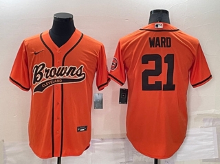 Men's Cleveland Browns #21 Denzel Ward Orange Cool Base Stitched Baseball Jersey
