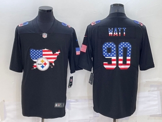 Men's Pittsburgh Steelers #90 T.J. Watt Black USA Flag Limited Stitched Jersey