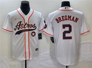 Houston Astros #2 Alex Bregman White With Patch Cool Base Stitched Baseball Jersey