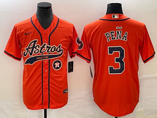 Houston Astros #3 Jeremy Peña Orange With Patch Cool Base Stitched Baseball Jersey