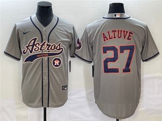 Houston Astros #27 Jose Altuve Gray With Patch Cool Base Stitched Baseball Jersey