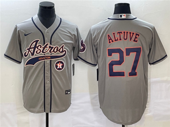 Houston Astros #27 Jose Altuve Gray With Patch Cool Base Stitched Baseball Jersey