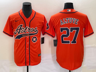 Houston Astros #27 Jose Altuve Orange With Patch Cool Base Stitched Baseball Jersey