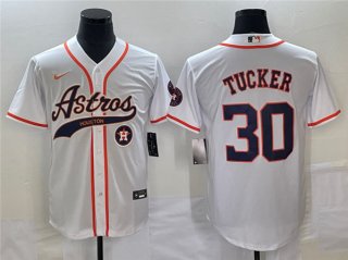 Houston Astros #30 Kyle Tucker White With Patch Cool Base Stitched Baseball Jersey