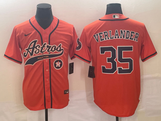 Houston Astros #35 Justin Verlander Orange With Patch Cool Base Stitched Baseball