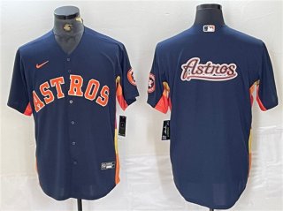 Houston Astros Navy Team Big Logo With Patch Cool Base Stitched Baseball Jersey 2