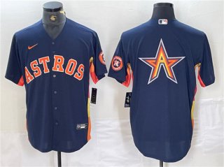 Houston Astros Navy Team Big Logo With Patch Cool Base Stitched Baseball Jersey 4