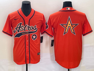 Houston Astros Orange Team Big Logo With Patch Cool Base Stitched Baseball Jersey