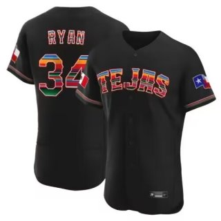Texas Rangers #34 Nolan Ryan Mexican Black Flex Base Stitched Baseball Jersey
