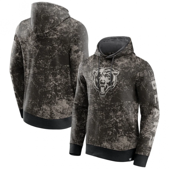 Chicago Bears Black Gray Blackout Tonal Pullover Hoodie