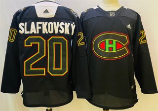Men's Montreal Canadiens #20 Juraj Slafkovsky 2022 Black Warm Up History Night Stitched
