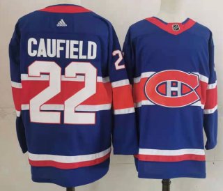 Men's Montreal Canadiens #22 Cole Caufield 2021 blue Stanley Cup Final Stitched Jersey