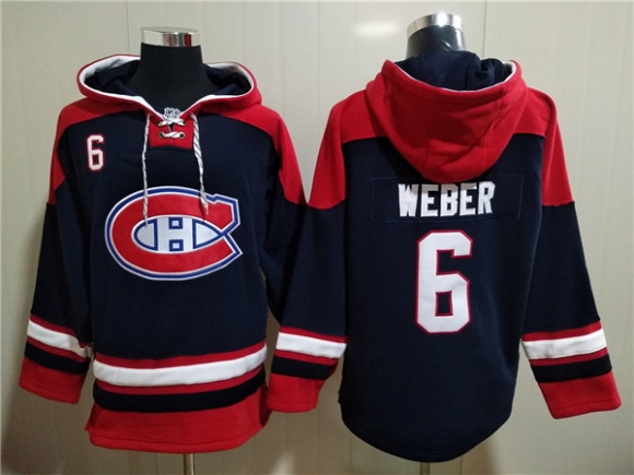 Men's Montreal Canadiens #6 Shea Weber Navy Red Lace-Up Pullover Hoodie