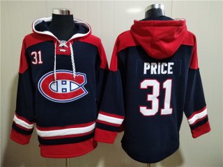 Men's Montreal Canadiens #31 Carey Price Navy Red Lace-Up Pullover Hoodie