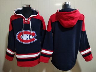 Men's Montreal Canadiens Blank Navy Red Lace-Up Pullover Hoodie