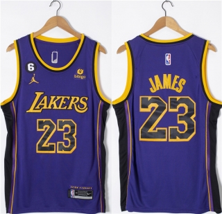 Los Angeles Lakers #23 LeBron James Purple With NO.6 Patch Stitched Basketball Jersey