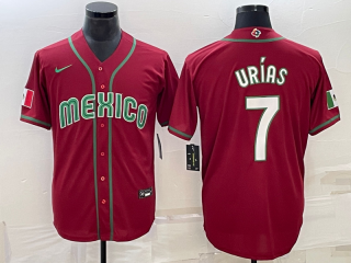 Men's Mexico Baseball #7 Julio Urías 2023 Red World Baseball Classic Replica Stitched Jersey 2
