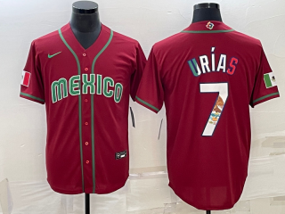 Men's Mexico Baseball #7 Julio Urías 2023 Red World Baseball Classic Replica Stitched Jersey