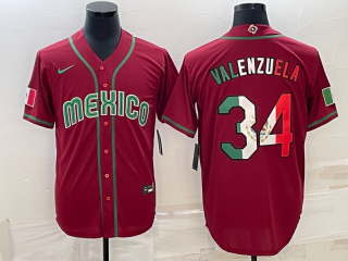 Men's Mexico Baseball #34 Fernando Valenzuela 2023 Red World Baseball Classic Replica