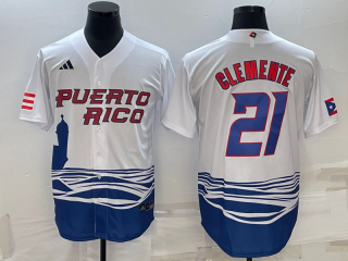 Men's Puerto Rico Baseball #21 Roberto Clemente 2023 White World Baseball Classic Replica