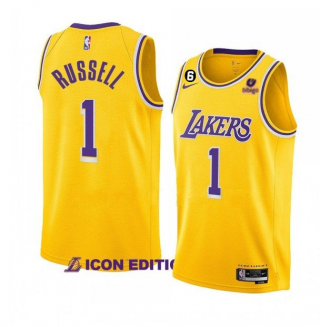 Los Angeles Lakers #1 D'Angelo Russell Yellow Icon Edition With NO.6 Patch Stitched