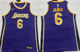 Los Angeles Lakers #6 LeBron James Purple Stitched Basketball Jersey 2