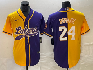 Los Angeles Lakers Front #8 Back #24 Kobe Bryant Gold Purple Split Cool Base