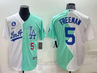 Los Angeles Dodgers #5 Freddie Freeman White Green 2022 All-Star Cool Base Stitched