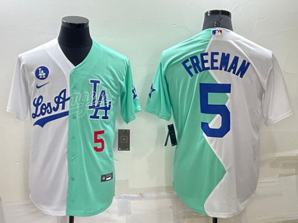 Los Angeles Dodgers #5 Freddie Freeman White Green 2022 All-Star Cool Base Stitched