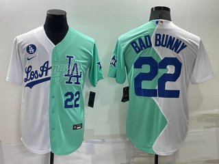 Los Angeles Dodgers #22 Bad Bunny White Green 2022 All-Star Cool Base Stitched 3