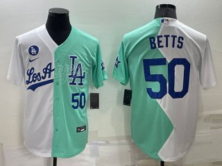 Los Angeles Dodgers #50 Mookie Betts White Green 2022 All-Star Cool Base Stitched 2