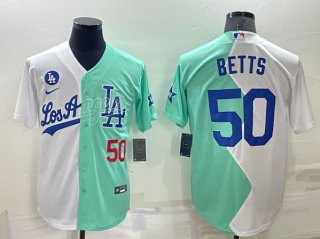 Los Angeles Dodgers #50 Mookie Betts White Green 2022 All-Star Cool Base Stitched 3
