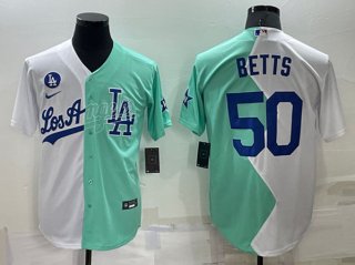 Los Angeles Dodgers #50 Mookie Betts White Green 2022 All-Star Cool Base Stitched 4