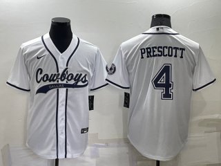Dallas Cowboys #4 Dak Prescott White Cool Base Stitched Baseball Jersey