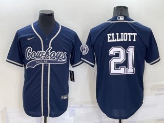 Dallas Cowboys #21 Ezekiel Elliott Navy Cool Base Stitched Baseball Jersey