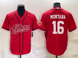San Francisco 49ers #16 Joe Montana Red Cool Base Stitched Baseball Jersey