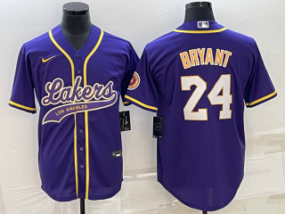 Men's Los Angeles Lakers #24 Kobe Bryant Purple Cool Base Stitched Baseball Jersey