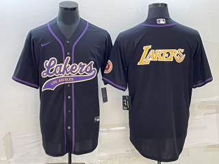 Men's Los Angeles Lakers Black Big Logo Cool Base Stitched Baseball Jersey