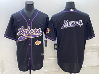 Men's Los Angeles Lakers Black Big Logo With Patch Cool Base Stitched Baseball Jersey 3