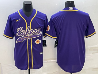 Men's Los Angeles Lakers Blank Purple With Patch Cool Base Stitched Baseball Jersey