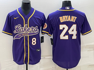 Men's Los Angeles Lakers Front #8 Back #24 Kobe Bryant Purple Cool Base Stitched Baseball