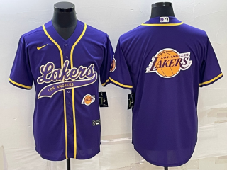 Men's Los Angeles Lakers Purple Team Big Logo With Patch Cool Base Stitched Baseball Jersey