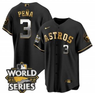 Houston Astros #3 Jeremy Peña Black Gold 2022 World Series Stitched Baseball Jersey