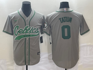 Men's Boston Celtics #0 Jayson Tatum Gray Stitched Baseball Jersey
